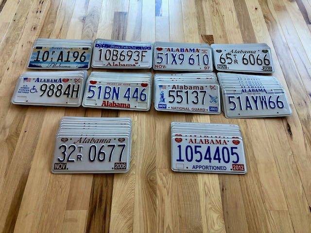 100 Alabama License Plates- 10 of Each Version in Good Condition