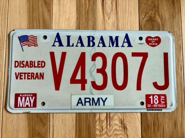 Alabama Army Disabled Veteran License Plate