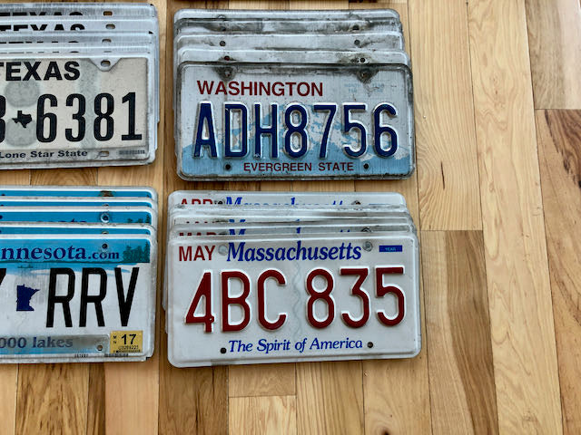 Lot of 100 License Plates- 20 Versions, 5 of Each in Craft Condition