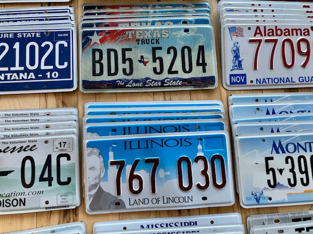 Lot of 100 License Plates- 20 Versions, 5 of Each in Craft Condition