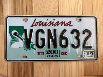 Louisiana 200 Years License Plate - Large Pelican Graphic