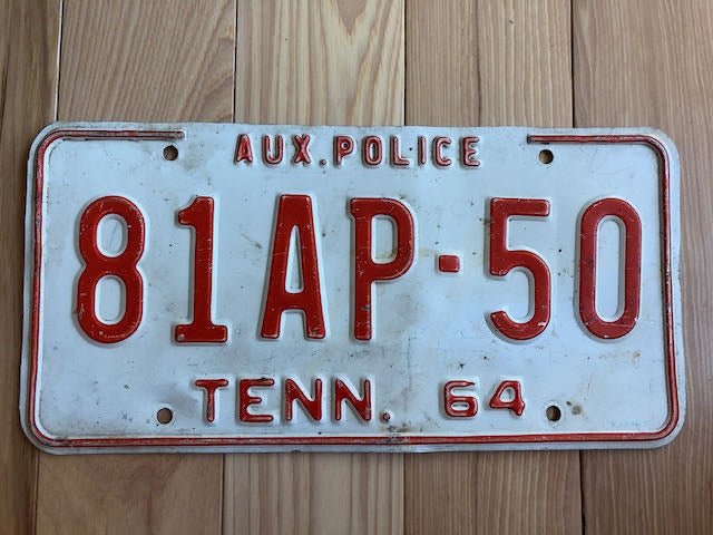 1964 Tennessee Auxiliary Police License Plate