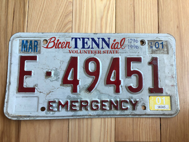 Tennessee Bicentennial Emergency License Plate