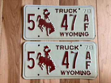 Pair of 1978 Wyoming Truck License Plates