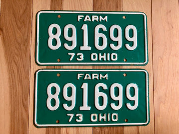 Pair of 1973 Ohio Farm License Plates