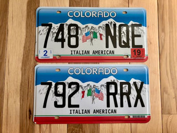 Set of Colorado Italian American License Plates - Misprint and Corrected Version