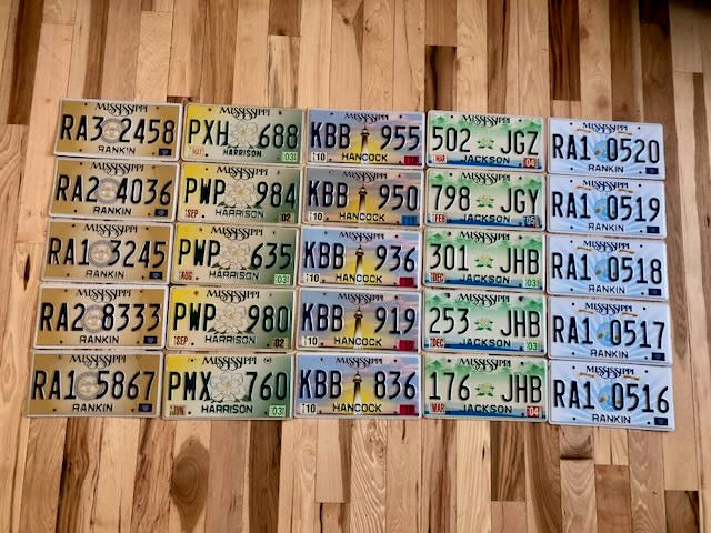 25 Mississippi License Plates- 5 of Each Version in Good Condition