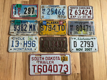 Set of 10 Motorcycle/Trailer License Plates in Craft Condition