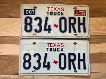 Pair of 1989 Texas Truck License Plates - Disabled Tab