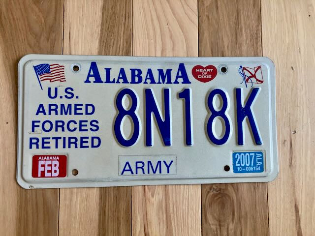 Alabama US Armed Forces Retired Army License Plate