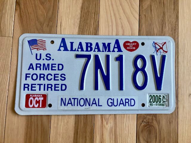 Alabama US Armed Forces Retired National Guard License Plate