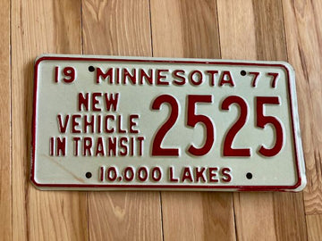 1977 Minnesota New Vehicle In Transit License Plate