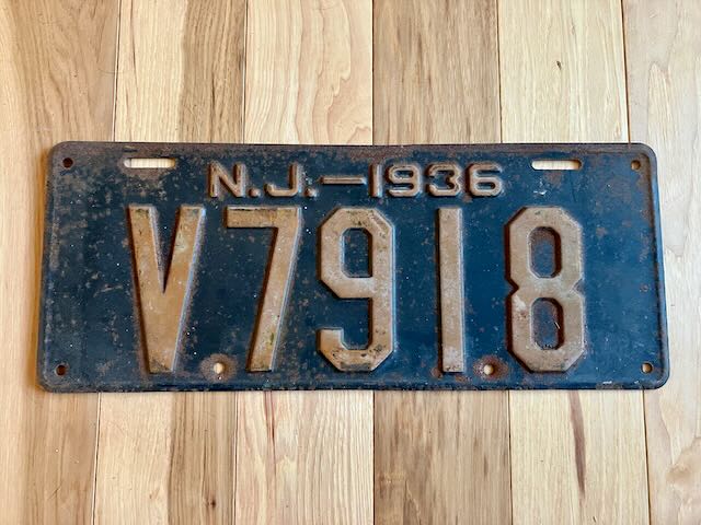 1936 New Jersey License Plate
