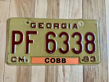 1993 Georgia Cobb County License Plate