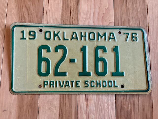 1976 Oklahoma Private School License Plate