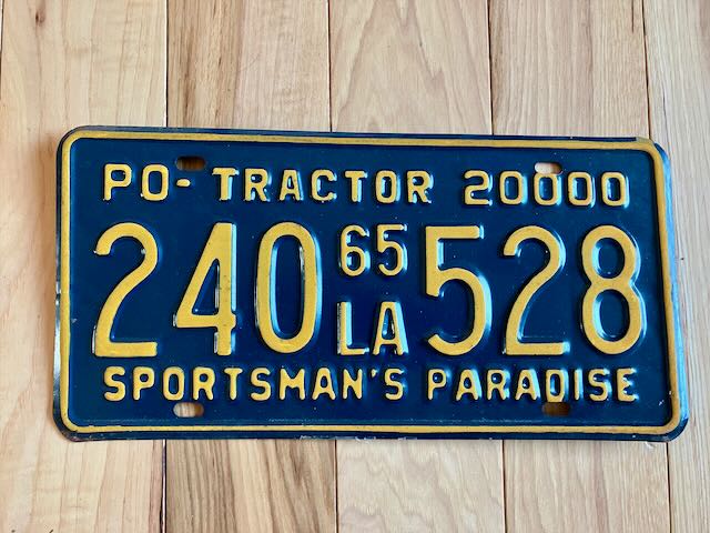 1965 Louisiana Tractor 20,000 LB License Plate