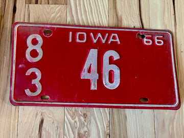1966 Iowa License Plate - Low Number