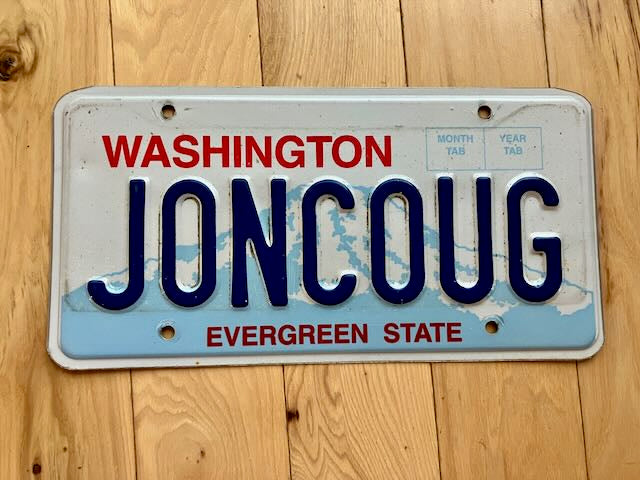 Embossed Washington State Vanity License Plate - JONCOUG (WSU Cougs)
