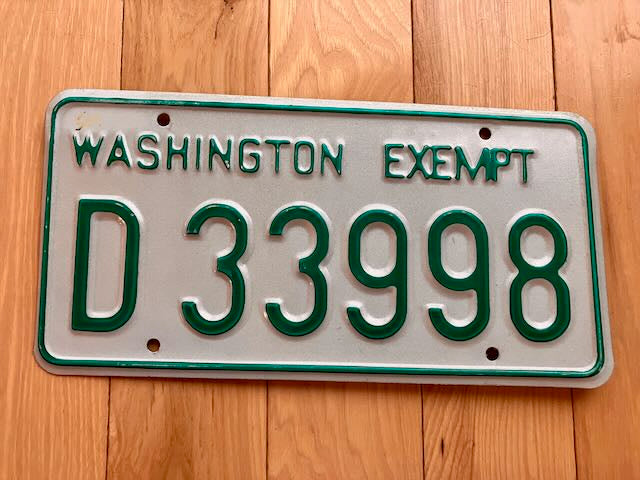 Washington State Embossed Exempt License Plate