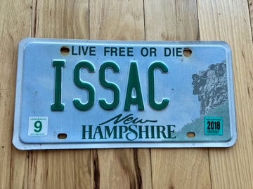 2018 New Hampshire Vanity License Plate - Issac