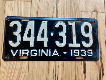 1939 Virginia License Plate