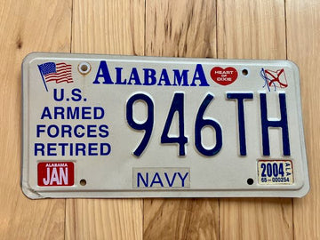 Alabama US Armed Forces Retired Navy License Plate