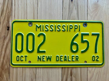 2002 Mississippi New Dealer License Plate