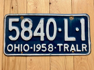1958 Ohio Trailer License Plate