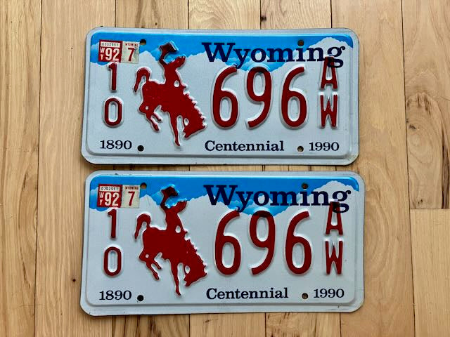 Pair of 1992 Wyoming License Plates - Palindrome
