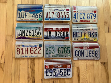 Wholesale Lot of 50 License Plates from 10 Different States - 5 of Each State
