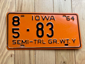 1964 Iowa Semi Trailer License Plate