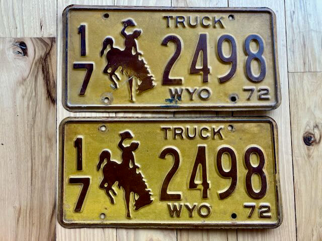 Pair of 1972 Wyoming Truck License Plates