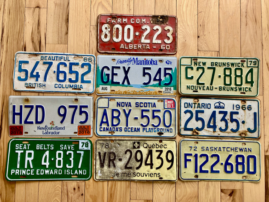 10 Canadian Province Set of License Plates in Craft Condition