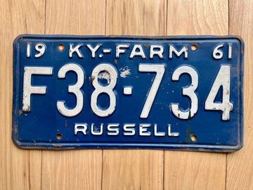 1961 Kentucky Russell County Farm License Plate