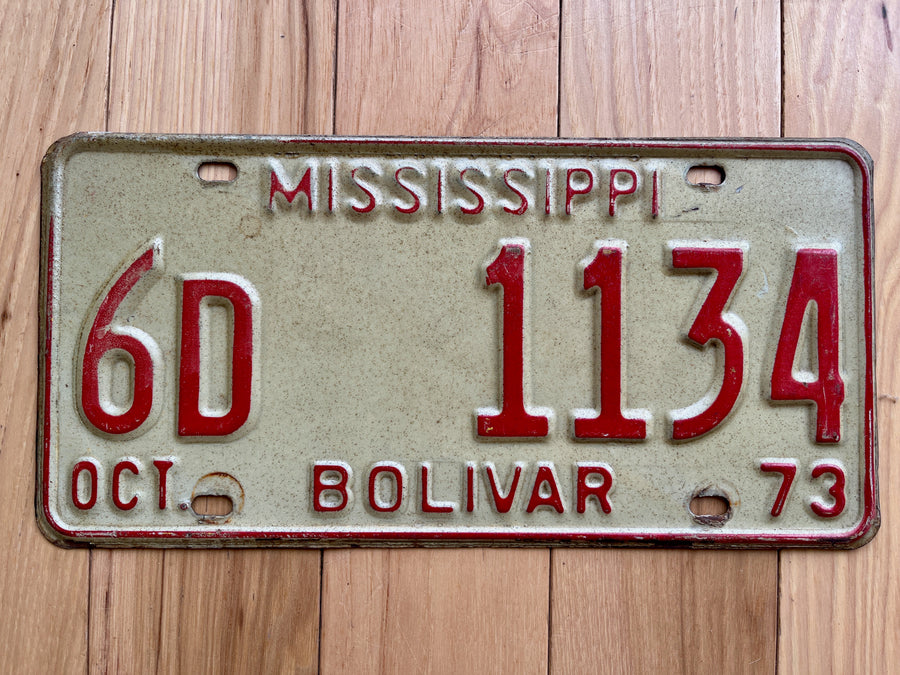 1973 Mississippi Bolivar County License Plate