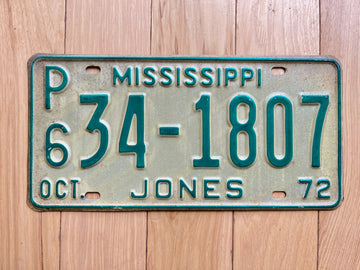 1972 Mississippi Jones County License Plate