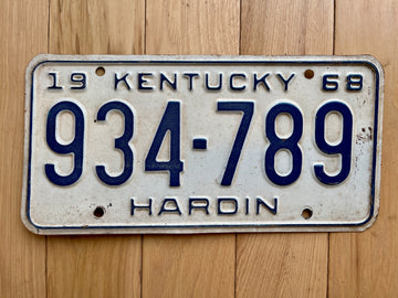 1968 Kentucky Hardin County License Plate