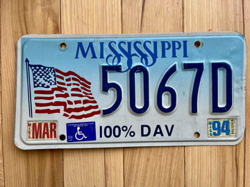 1994 Mississippi Disabled Veteran License Plate
