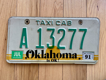 1991 Oklahoma Taxi Cab License Plate