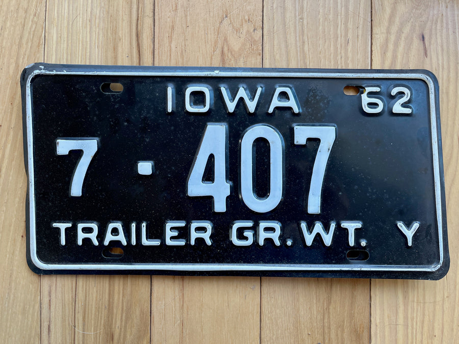 1962 Iowa Trailer License Plate