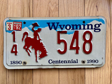 1990/92 Wyoming Centennial License Plate