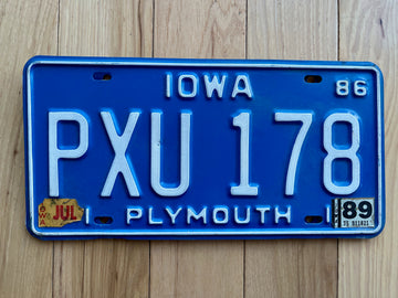 1986/89 Iowa Plymouth County License Plate