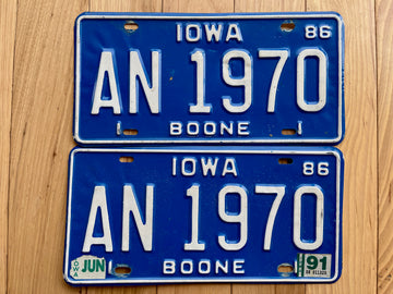 Pair of 1986/91 Iowa Boone County License Plates
