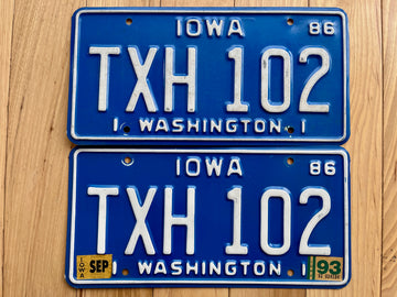 Pair of 1986/93 Iowa Washington County License Plates