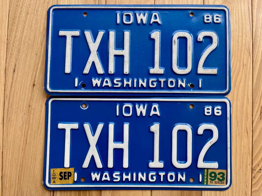 Pair of 1986/93 Iowa Washington County License Plates