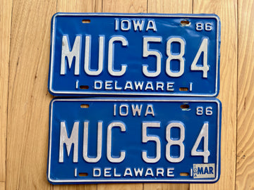 Pair of 1986 Iowa Delaware County License Plates