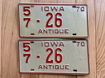 Pair of 1970 Iowa Antique License Plates