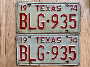 Pair of 1974 Texas License Plates