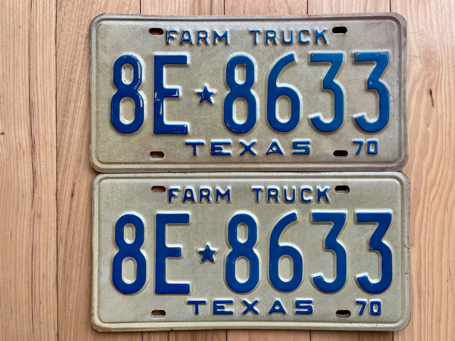 Pair of 1970 Texas Farm Truck License Plates RusticPlates