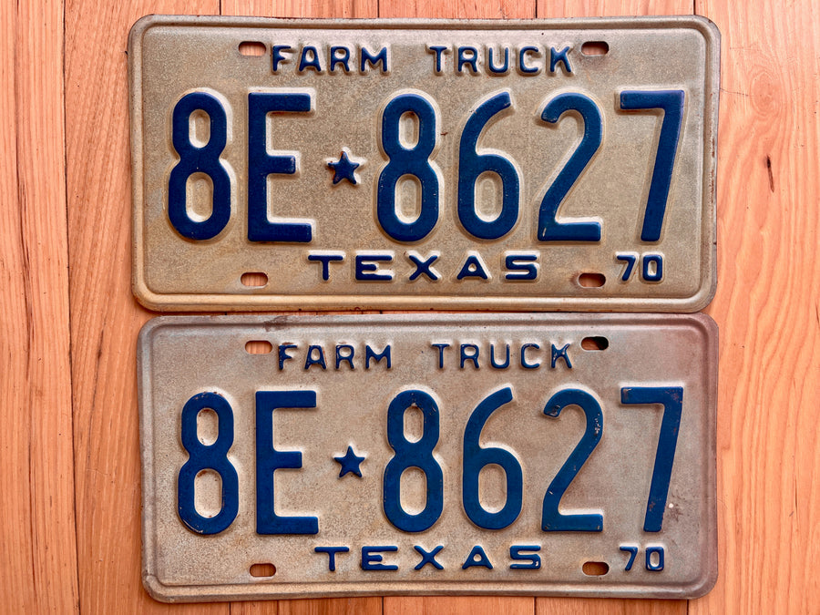 Pair of 1970 Texas Farm Truck License Plates
